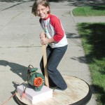 kid on leafblower hovercraft
